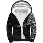 Personalized Collingwood Magpies Polynesian Sherpa Hoodie Tribal Chest and Sleeve Tattoo Heritage Warrior