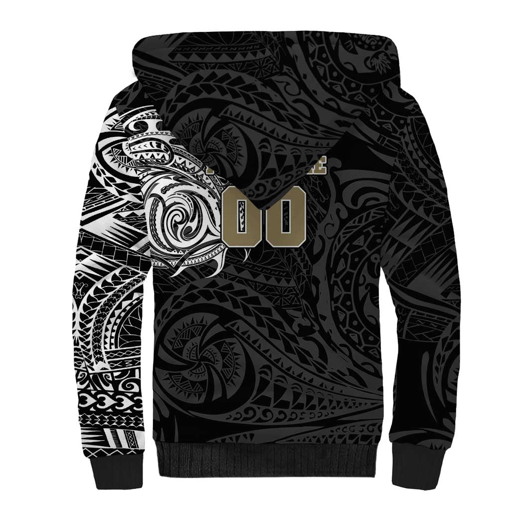 Personalized Collingwood Magpies Polynesian Sherpa Hoodie Tribal Chest and Sleeve Tattoo Heritage Warrior