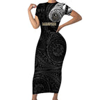 Personalized Collingwood Magpies Polynesian Short Sleeve Bodycon Dress Tribal Chest and Sleeve Tattoo Heritage Warrior