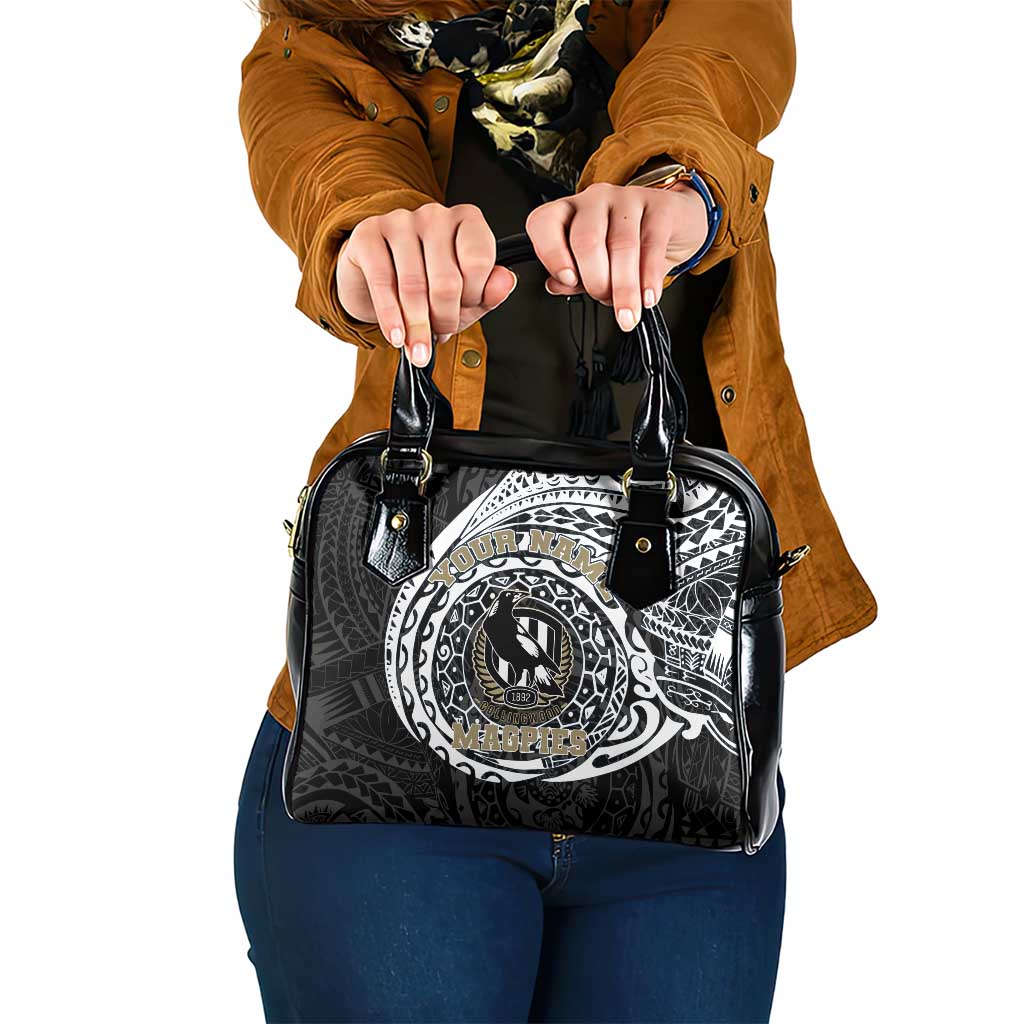 Personalized Collingwood Magpies Polynesian Shoulder Handbag Tribal Chest and Sleeve Tattoo Heritage Warrior