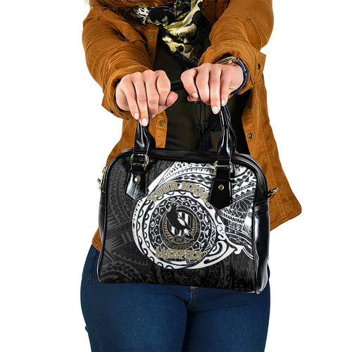 Personalized Collingwood Magpies Polynesian Shoulder Handbag Tribal Chest and Sleeve Tattoo Heritage Warrior