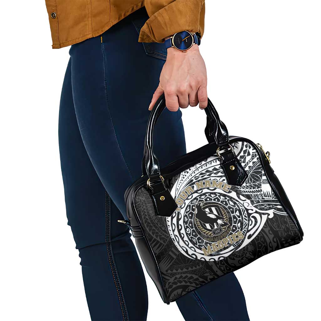 Personalized Collingwood Magpies Polynesian Shoulder Handbag Tribal Chest and Sleeve Tattoo Heritage Warrior