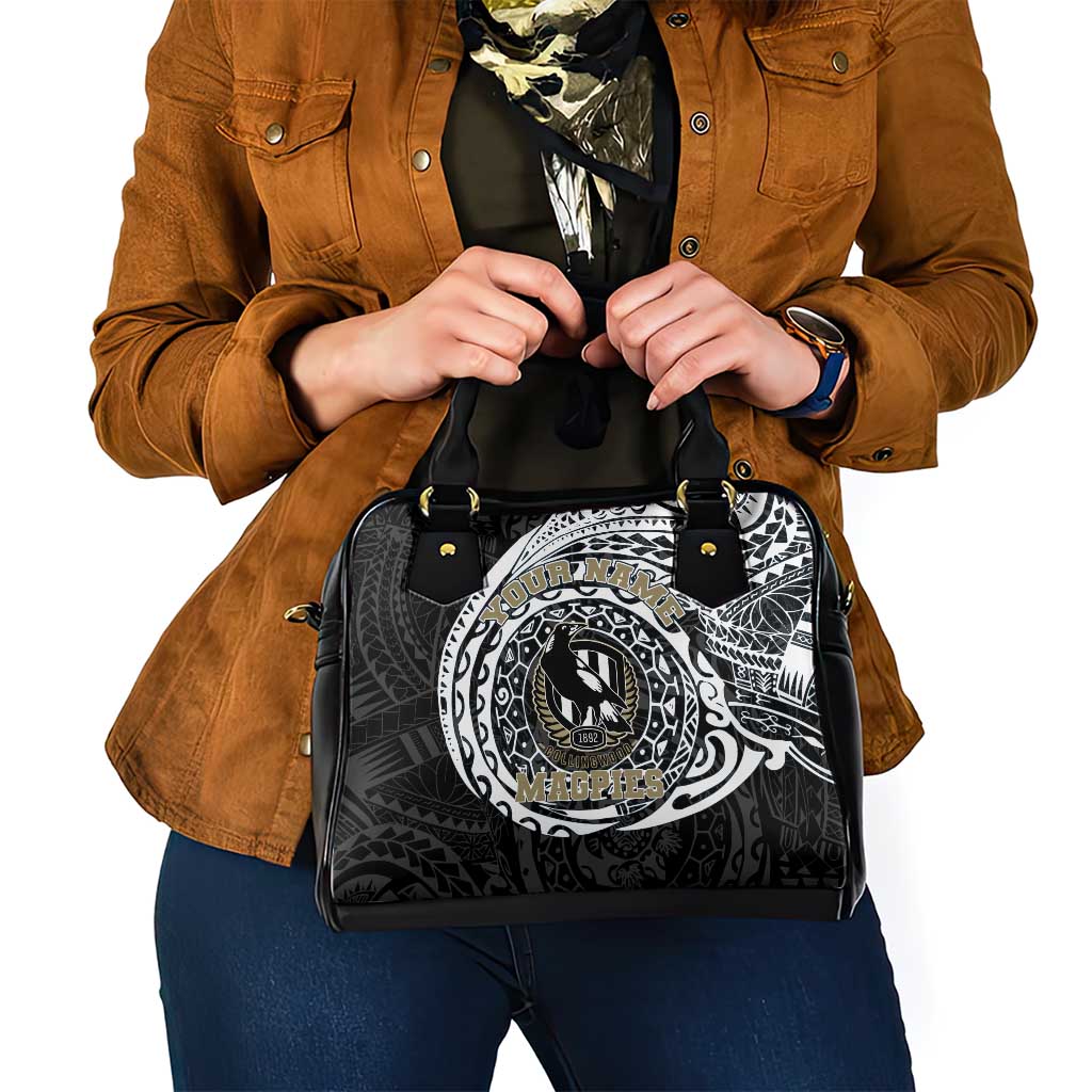 Personalized Collingwood Magpies Polynesian Shoulder Handbag Tribal Chest and Sleeve Tattoo Heritage Warrior