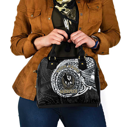 Personalized Collingwood Magpies Polynesian Shoulder Handbag Tribal Chest and Sleeve Tattoo Heritage Warrior