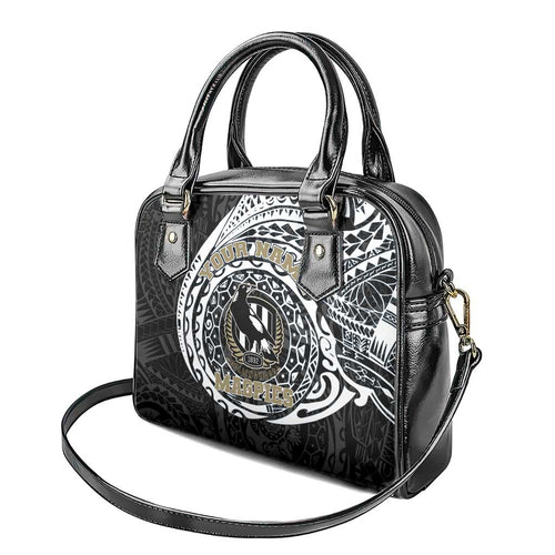 Personalized Collingwood Magpies Polynesian Shoulder Handbag Tribal Chest and Sleeve Tattoo Heritage Warrior