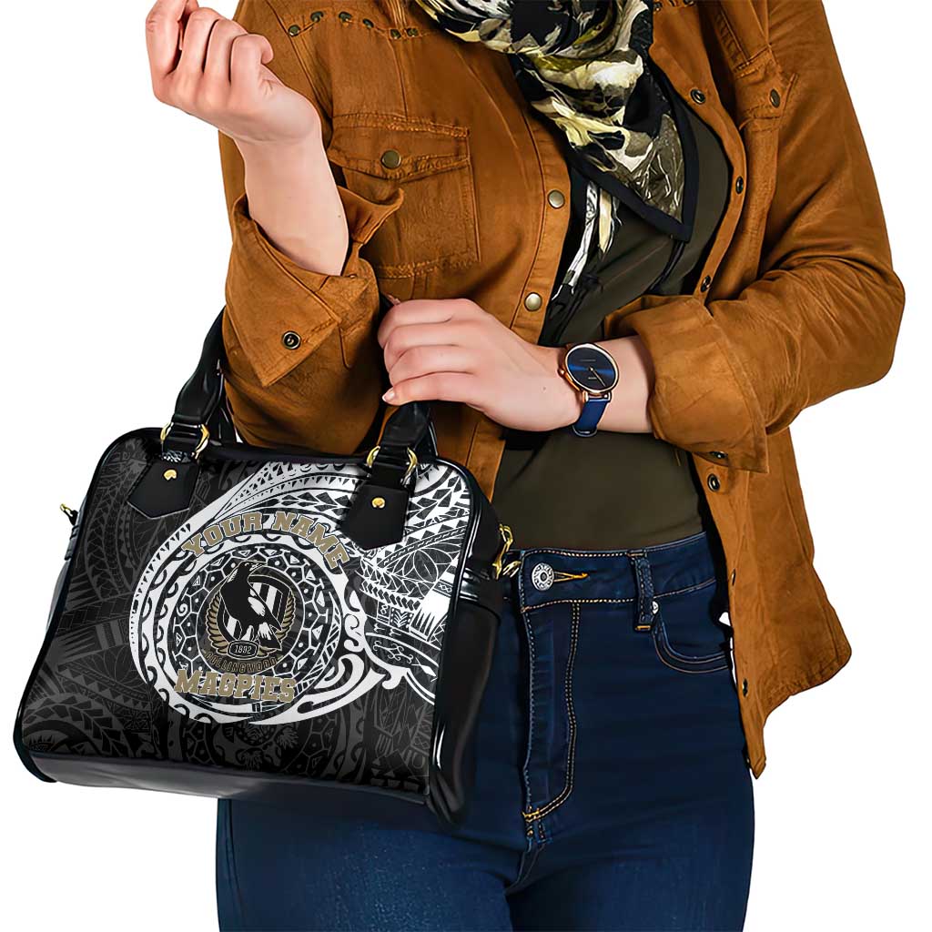 Personalized Collingwood Magpies Polynesian Shoulder Handbag Tribal Chest and Sleeve Tattoo Heritage Warrior