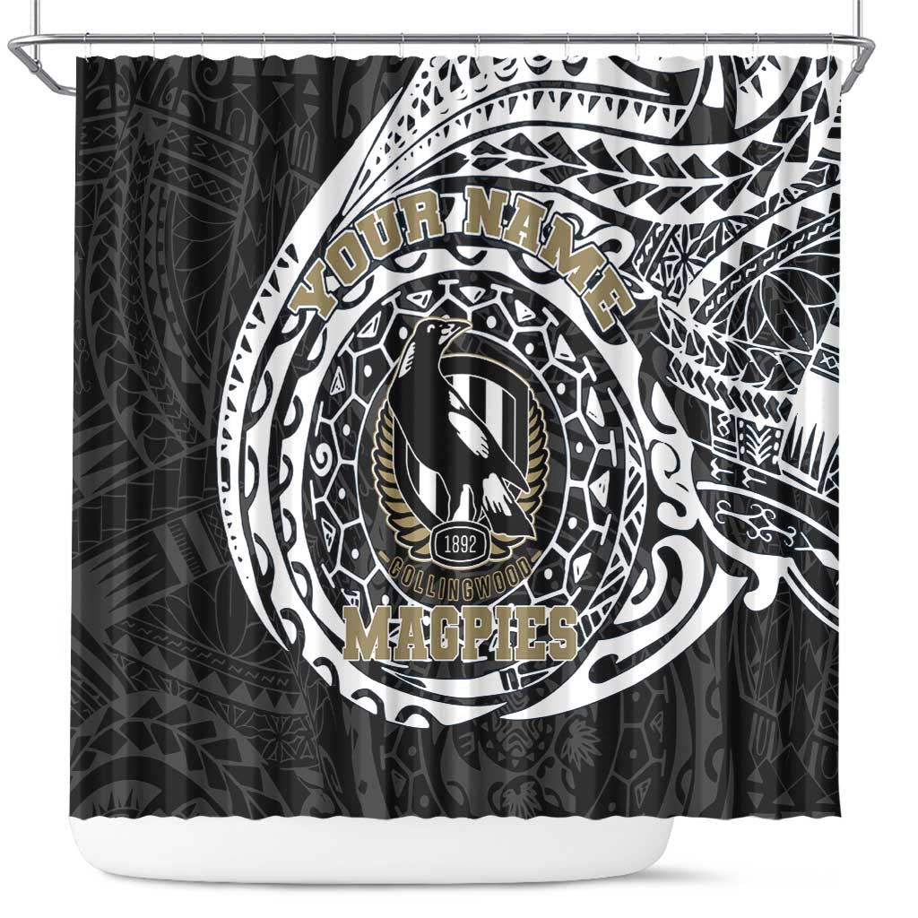 Personalized Collingwood Magpies Polynesian Shower Curtain Tribal Chest and Sleeve Tattoo Heritage Warrior