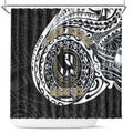 Personalized Collingwood Magpies Polynesian Shower Curtain Tribal Chest and Sleeve Tattoo Heritage Warrior