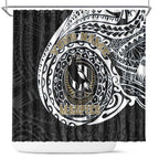 Personalized Collingwood Magpies Polynesian Shower Curtain Tribal Chest and Sleeve Tattoo Heritage Warrior