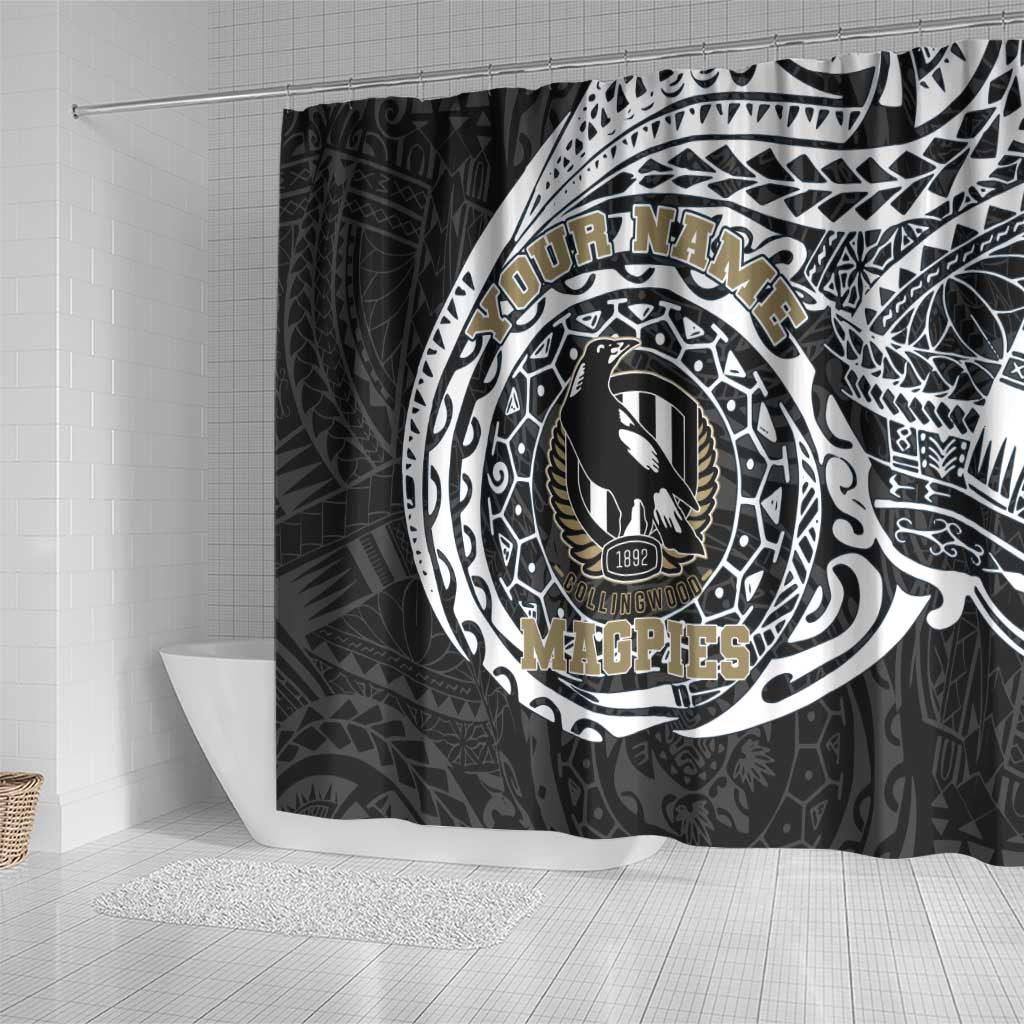 Personalized Collingwood Magpies Polynesian Shower Curtain Tribal Chest and Sleeve Tattoo Heritage Warrior