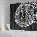 Personalized Collingwood Magpies Polynesian Shower Curtain Tribal Chest and Sleeve Tattoo Heritage Warrior