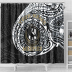 Personalized Collingwood Magpies Polynesian Shower Curtain Tribal Chest and Sleeve Tattoo Heritage Warrior