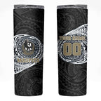Personalized Collingwood Magpies Polynesian Skinny Tumbler Tribal Chest and Sleeve Tattoo Heritage Warrior