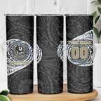 Personalized Collingwood Magpies Polynesian Skinny Tumbler Tribal Chest and Sleeve Tattoo Heritage Warrior