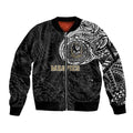 Personalized Collingwood Magpies Polynesian Sleeve Zip Bomber Jacket Tribal Chest and Sleeve Tattoo Heritage Warrior