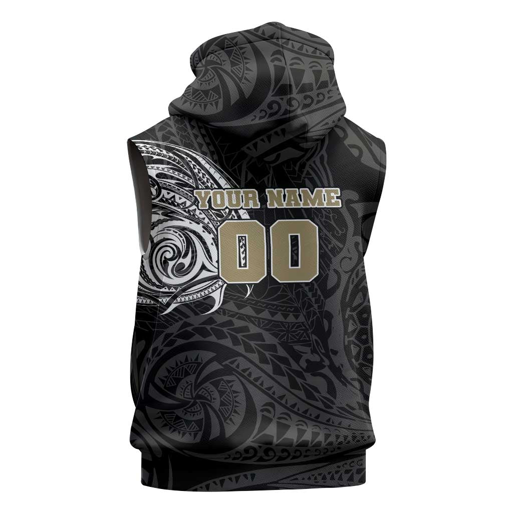 Personalized Collingwood Magpies Polynesian Sleeveless Hoodie Tribal Chest and Sleeve Tattoo Heritage Warrior