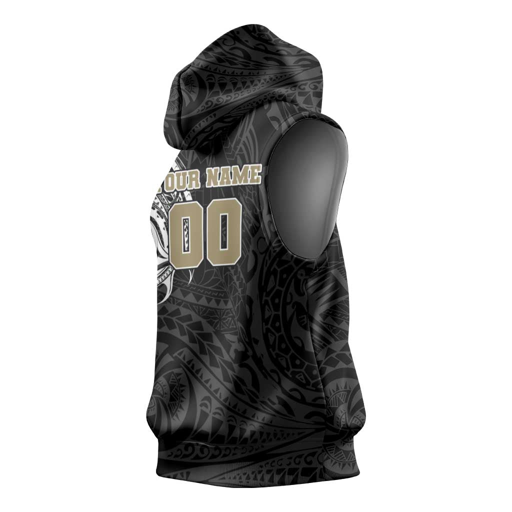 Personalized Collingwood Magpies Polynesian Sleeveless Hoodie Tribal Chest and Sleeve Tattoo Heritage Warrior