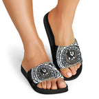 Personalized Collingwood Magpies Polynesian Slide Sandals Tribal Chest and Sleeve Tattoo Heritage Warrior
