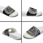 Personalized Collingwood Magpies Polynesian Slide Sandals Tribal Chest and Sleeve Tattoo Heritage Warrior