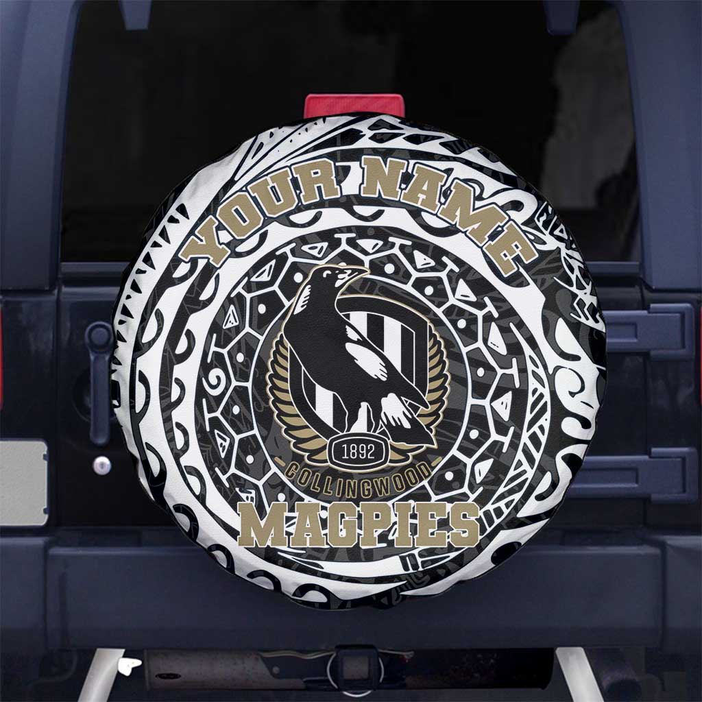 Personalized Collingwood Magpies Polynesian Spare Tire Cover Tribal Chest and Sleeve Tattoo Heritage Warrior