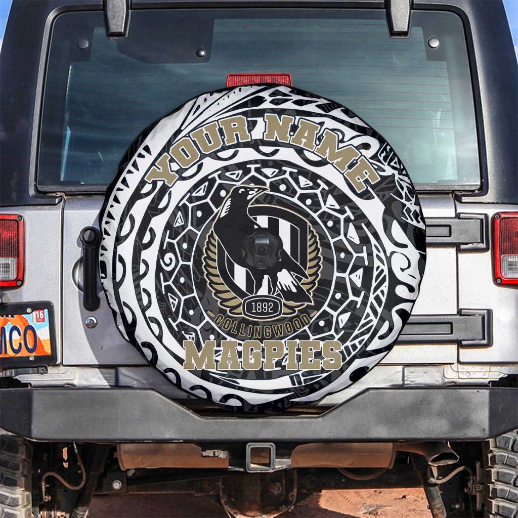 Personalized Collingwood Magpies Polynesian Spare Tire Cover Tribal Chest and Sleeve Tattoo Heritage Warrior