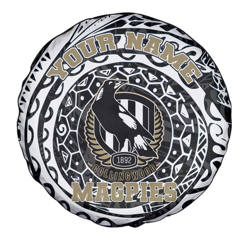 Personalized Collingwood Magpies Polynesian Spare Tire Cover Tribal Chest and Sleeve Tattoo Heritage Warrior