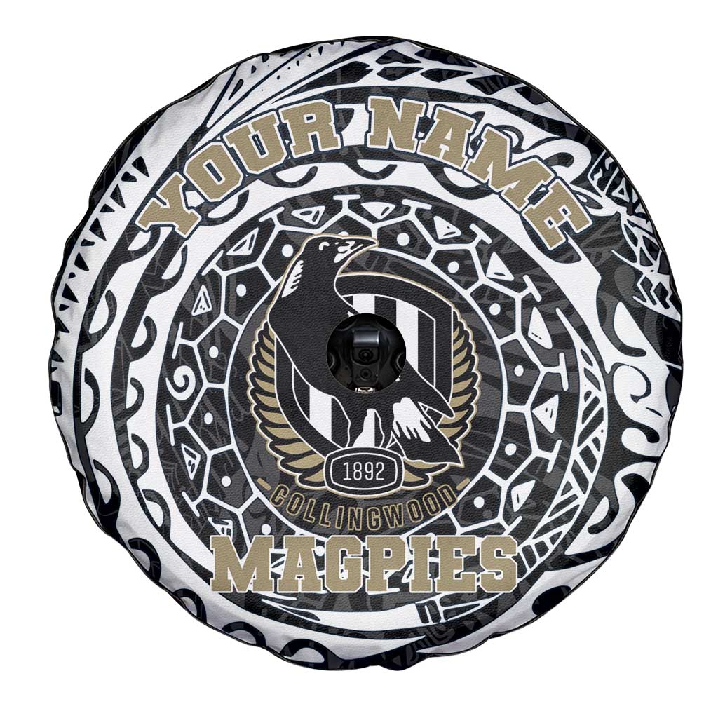 Personalized Collingwood Magpies Polynesian Spare Tire Cover Tribal Chest and Sleeve Tattoo Heritage Warrior