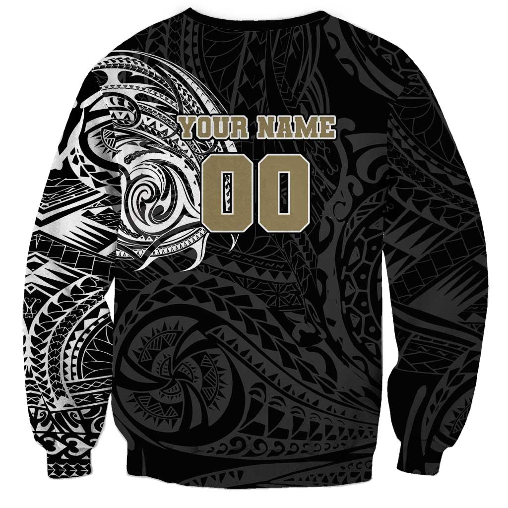 Personalized Collingwood Magpies Polynesian Sweatshirt Tribal Chest and Sleeve Tattoo Heritage Warrior