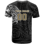 Personalized Collingwood Magpies Polynesian T Shirt Tribal Chest and Sleeve Tattoo Heritage Warrior