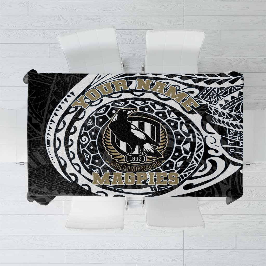 Personalized Collingwood Magpies Polynesian Tablecloth Tribal Chest and Sleeve Tattoo Heritage Warrior