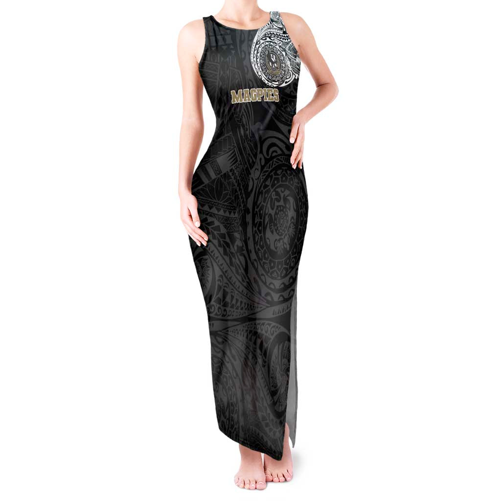 Personalized Collingwood Magpies Polynesian Tank Maxi Dress Tribal Chest and Sleeve Tattoo Heritage Warrior