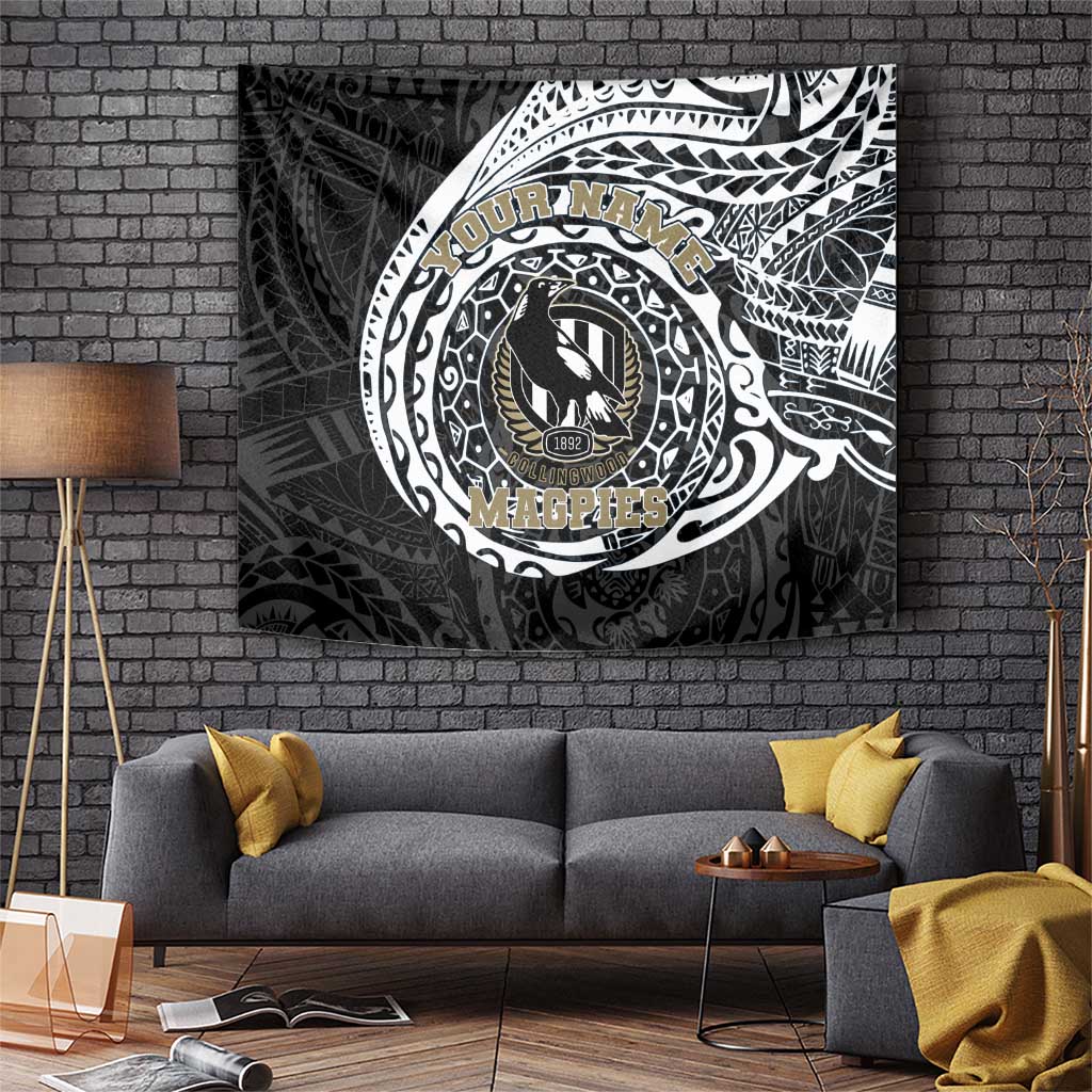 Personalized Collingwood Magpies Polynesian Tapestry Tribal Chest and Sleeve Tattoo Heritage Warrior