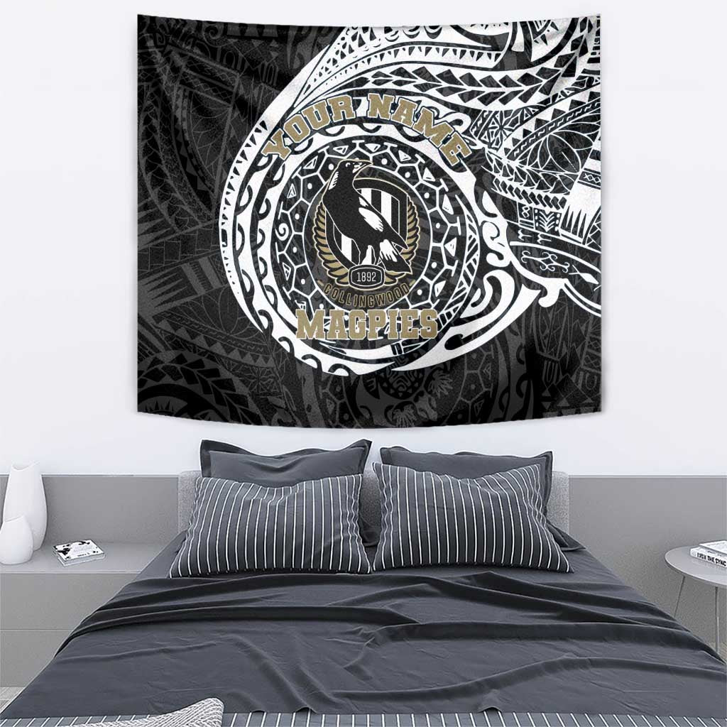 Personalized Collingwood Magpies Polynesian Tapestry Tribal Chest and Sleeve Tattoo Heritage Warrior