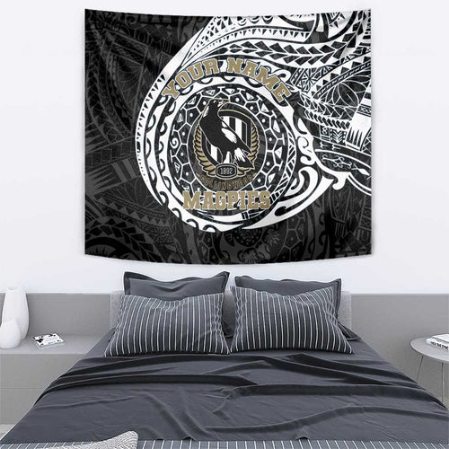 Personalized Collingwood Magpies Polynesian Tapestry Tribal Chest and Sleeve Tattoo Heritage Warrior