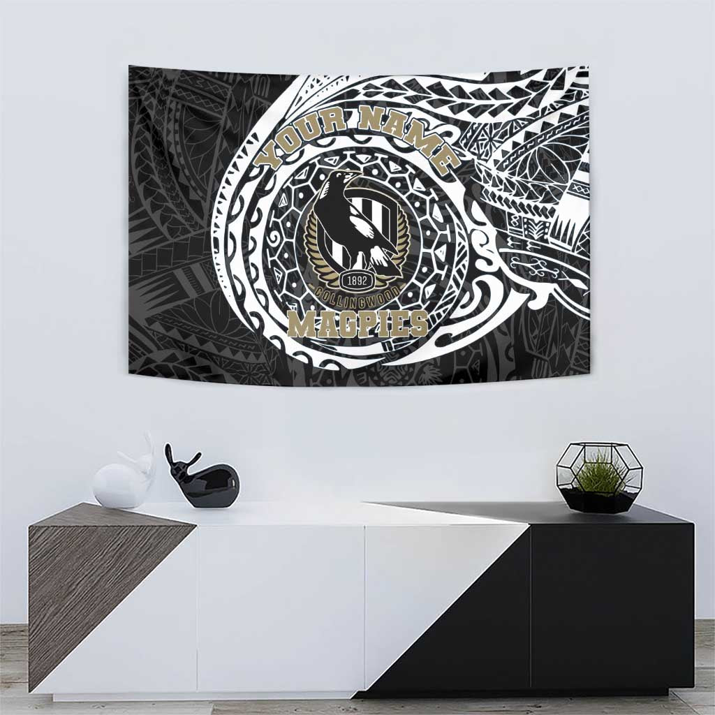 Personalized Collingwood Magpies Polynesian Tapestry Tribal Chest and Sleeve Tattoo Heritage Warrior