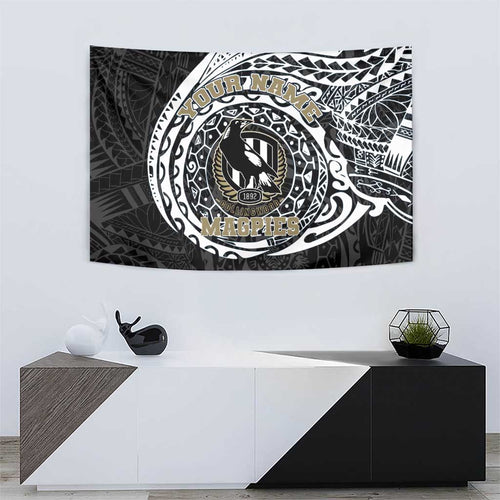 Personalized Collingwood Magpies Polynesian Tapestry Tribal Chest and Sleeve Tattoo Heritage Warrior