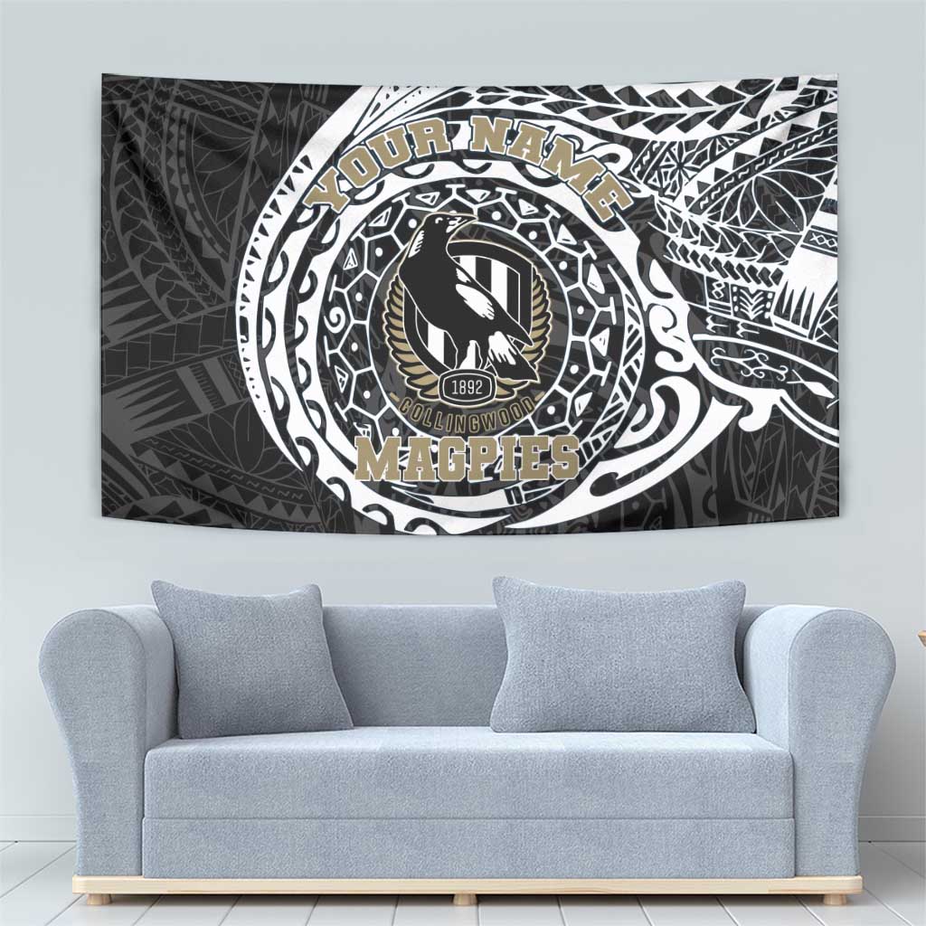 Personalized Collingwood Magpies Polynesian Tapestry Tribal Chest and Sleeve Tattoo Heritage Warrior