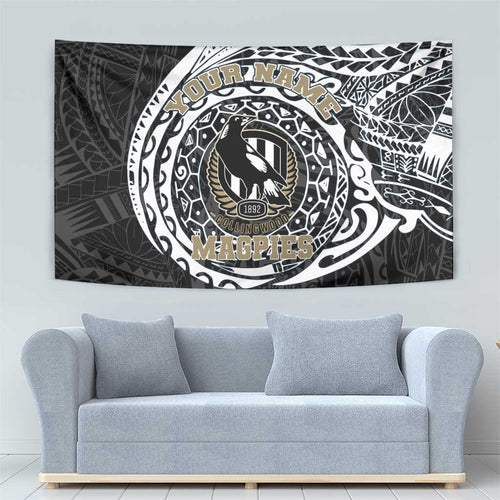 Personalized Collingwood Magpies Polynesian Tapestry Tribal Chest and Sleeve Tattoo Heritage Warrior