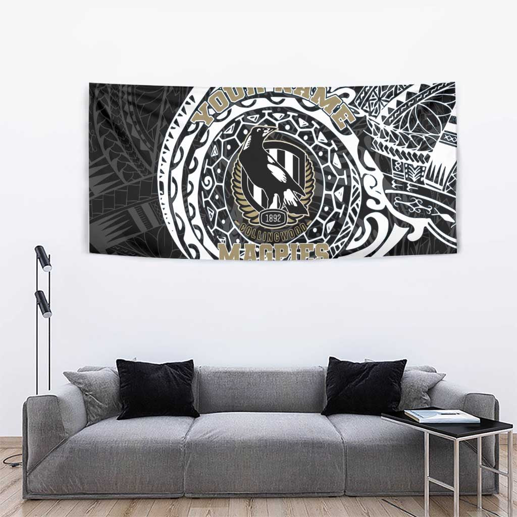 Personalized Collingwood Magpies Polynesian Tapestry Tribal Chest and Sleeve Tattoo Heritage Warrior