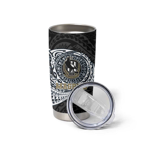 Personalized Collingwood Magpies Polynesian Tumbler Cup Tribal Chest and Sleeve Tattoo Heritage Warrior