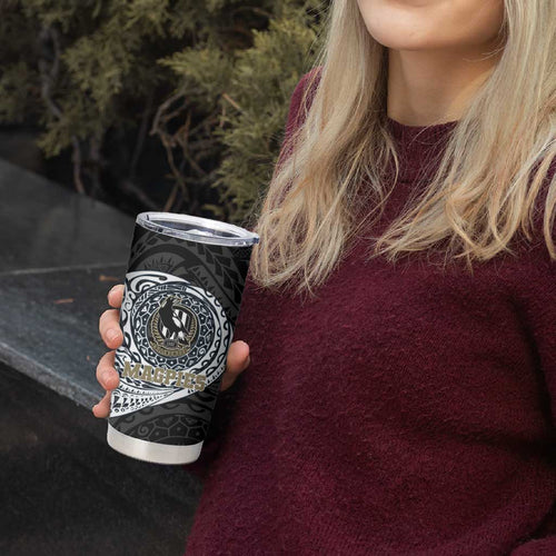 Personalized Collingwood Magpies Polynesian Tumbler Cup Tribal Chest and Sleeve Tattoo Heritage Warrior