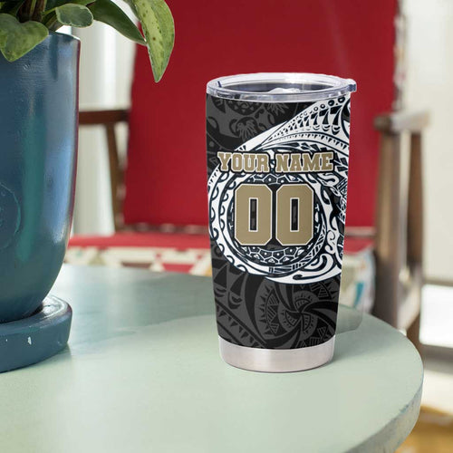 Personalized Collingwood Magpies Polynesian Tumbler Cup Tribal Chest and Sleeve Tattoo Heritage Warrior
