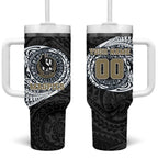 Personalized Collingwood Magpies Polynesian Tumbler With Handle Tribal Chest and Sleeve Tattoo Heritage Warrior