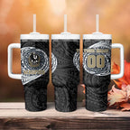 Personalized Collingwood Magpies Polynesian Tumbler With Handle Tribal Chest and Sleeve Tattoo Heritage Warrior