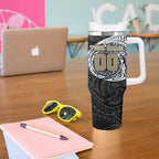Personalized Collingwood Magpies Polynesian Tumbler With Handle Tribal Chest and Sleeve Tattoo Heritage Warrior