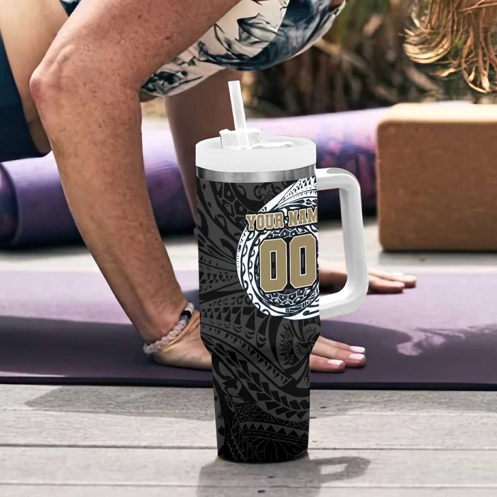 Personalized Collingwood Magpies Polynesian Tumbler With Handle Tribal Chest and Sleeve Tattoo Heritage Warrior