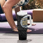 Personalized Collingwood Magpies Polynesian Tumbler With Handle Tribal Chest and Sleeve Tattoo Heritage Warrior