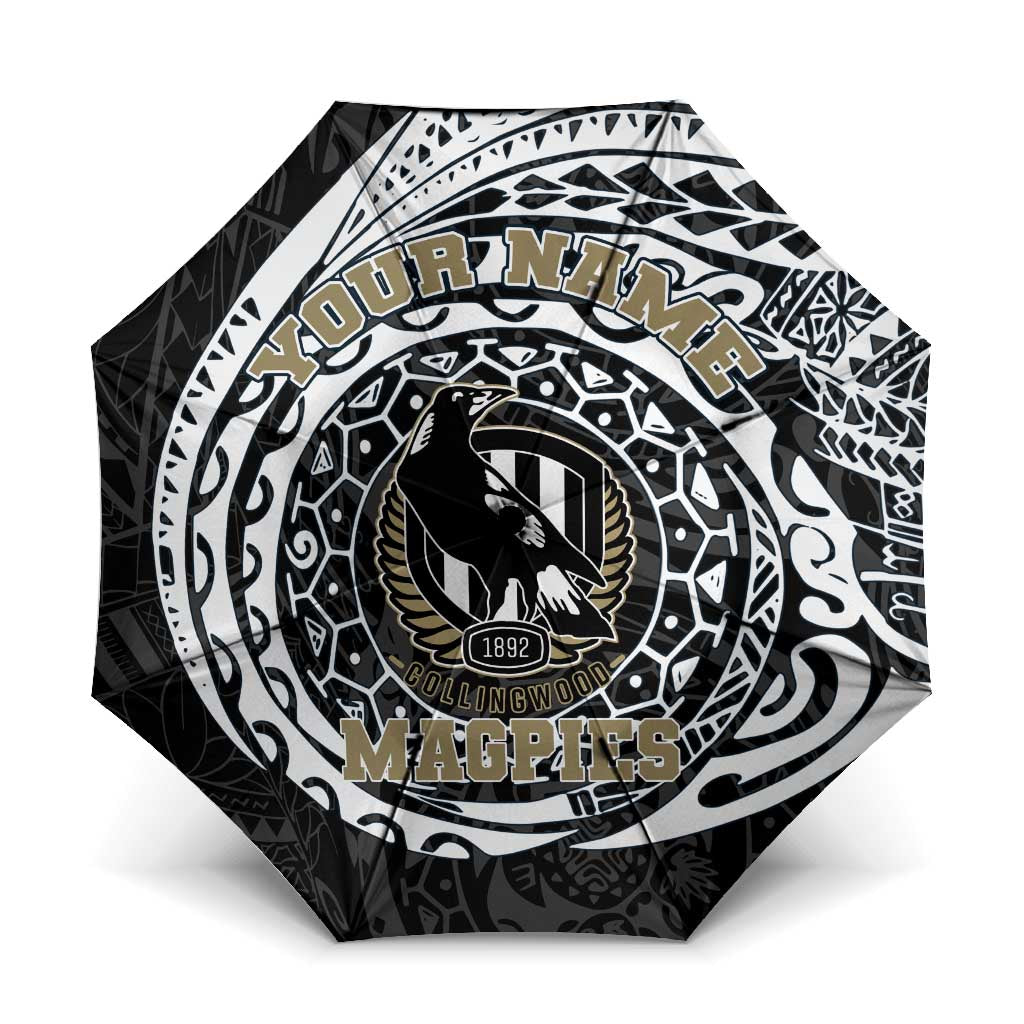 Personalized Collingwood Magpies Polynesian Umbrella Tribal Chest and Sleeve Tattoo Heritage Warrior