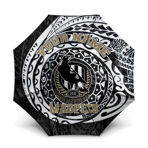 Personalized Collingwood Magpies Polynesian Umbrella Tribal Chest and Sleeve Tattoo Heritage Warrior