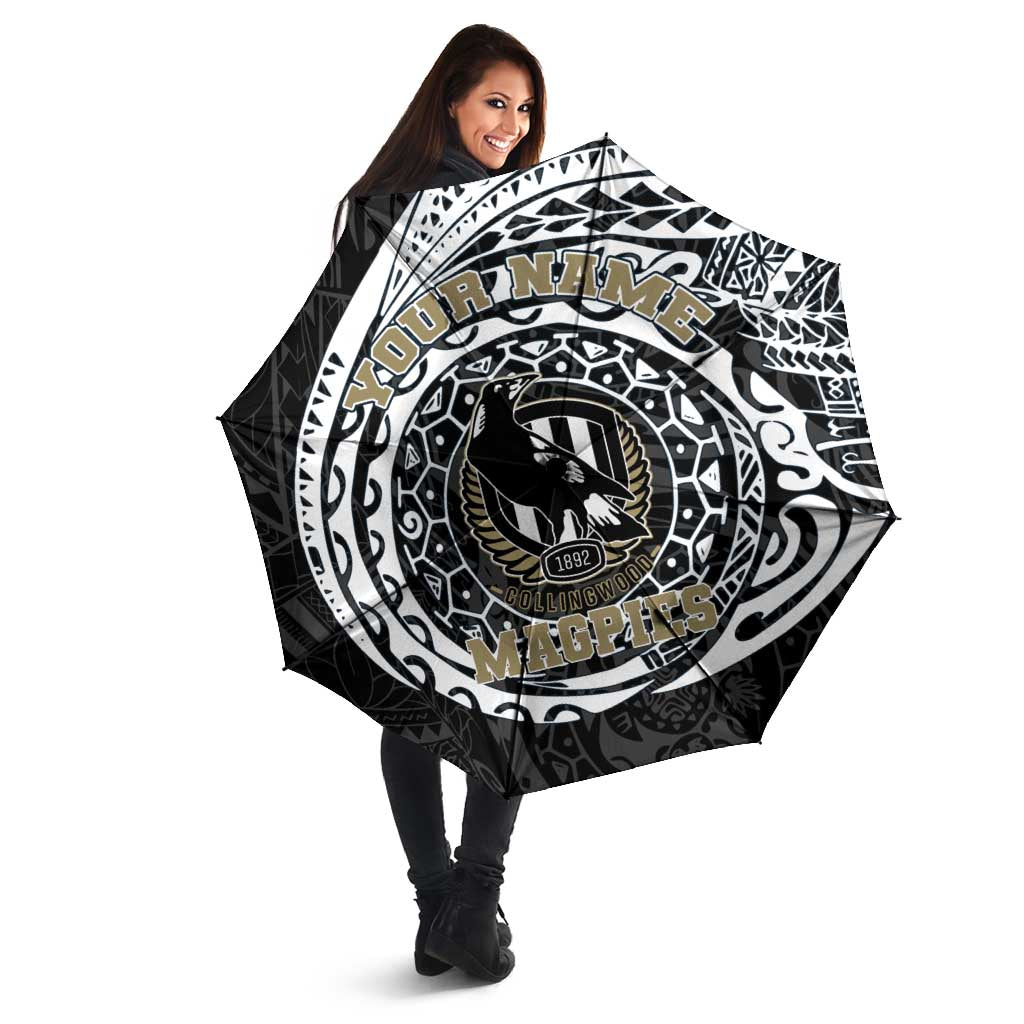 Personalized Collingwood Magpies Polynesian Umbrella Tribal Chest and Sleeve Tattoo Heritage Warrior